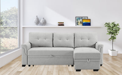 Destiny 84' Light Gray Linen Reversible Sleeper Sectional Sofa with Storage Chaise