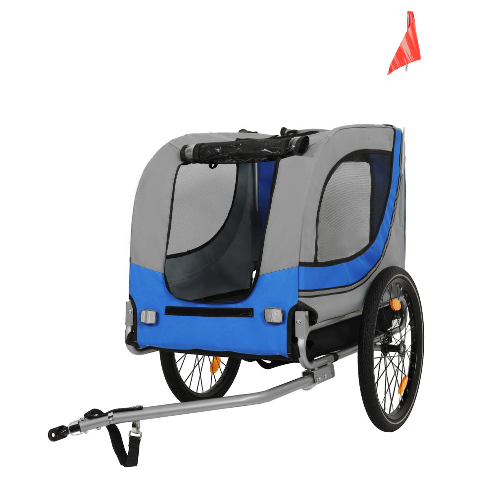 Large Folding Bike Trailer for Dogs – 66LB Capacity All-Terrain Pet Carrier, Durable Steel Frame for Cycling, Jogging, Camping & Outdoor Adventures, Gray- Blue