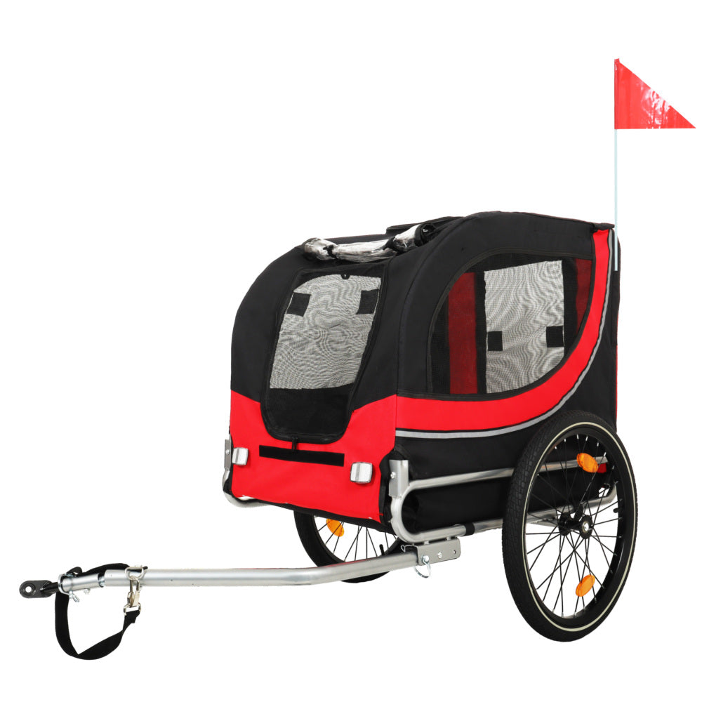 Large Folding Bike Trailer for Dogs – 66LB Capacity All-Terrain Pet Carrier, Durable Steel Frame for Cycling, Jogging, Camping & Outdoor Adventures, Black- Red