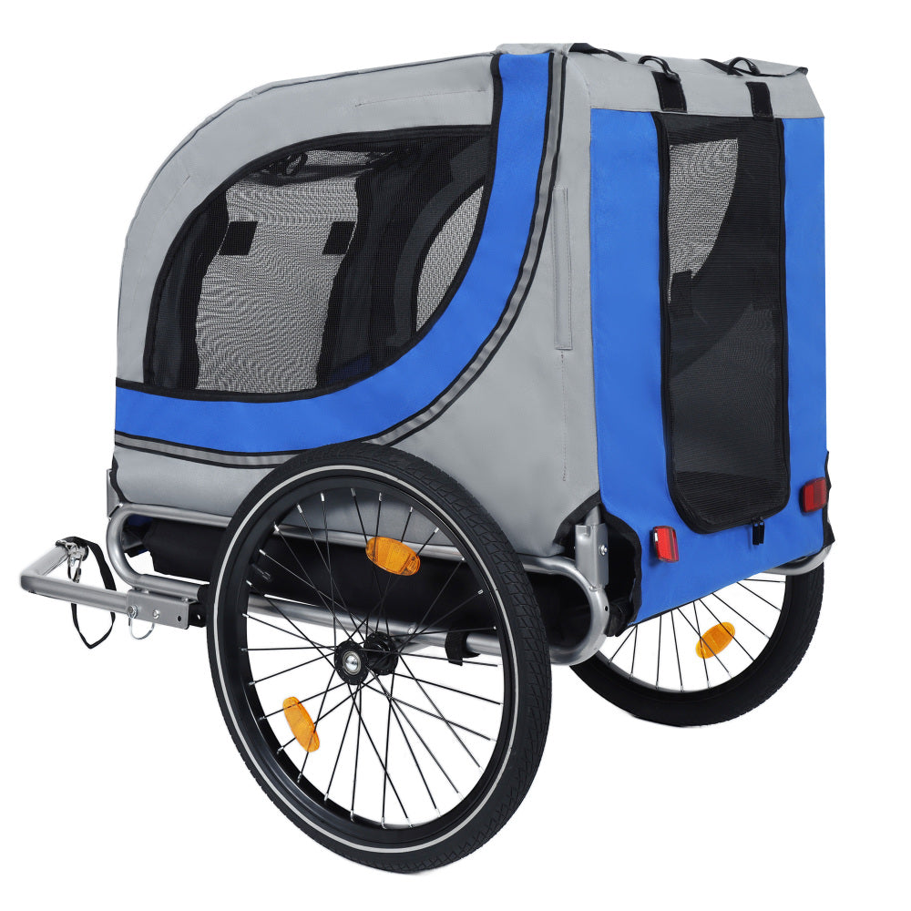 Large Folding Bike Trailer for Dogs – 66LB Capacity All-Terrain Pet Carrier, Durable Steel Frame for Cycling, Jogging, Camping & Outdoor Adventures, Gray- Blue