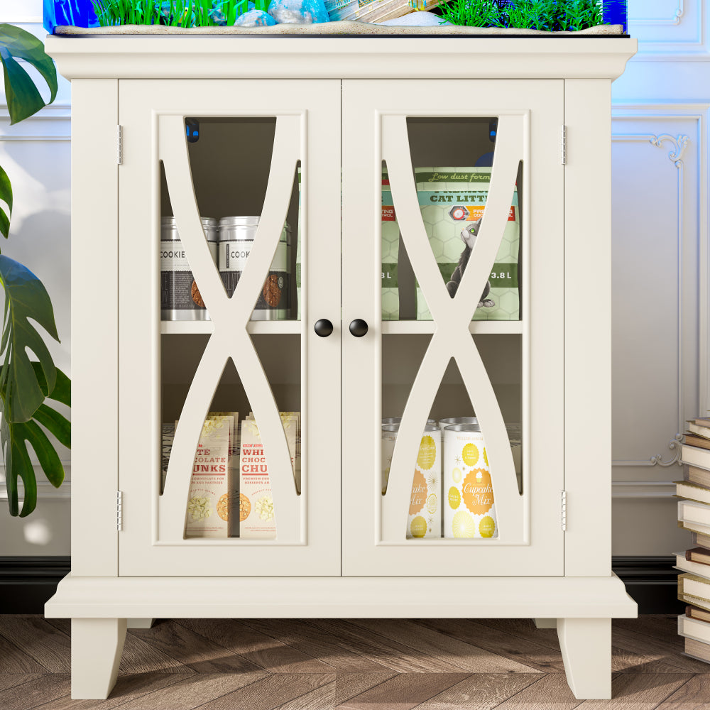 20 Gallon Fish Tank Stand with Power Outlets(4 AC 2 USB), Farmhouse Decorative Aquarium Stand Furniture with Adjustable Shelves, 10-20 Gallon Reptile Turtle Tank Stand with Cabinet Storage, Beige