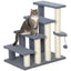 PawHut 4 Levels Cat Steps, Pet Stairs Carpeted Ladder, Kitten Tree Climber with Scratching Posts, Hanging Play Ball, Side Step, for High Bed, Sofa, Gray