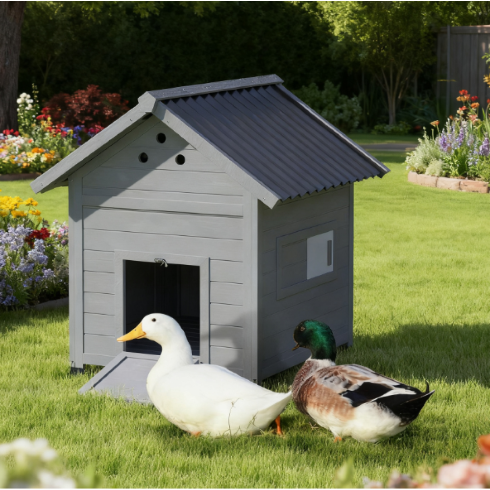 Wooden Pet House with Openable Roof & Double Doors, Light Gray