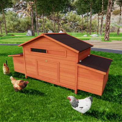 Large Wooden Chicken Coop Outdoor Hen House Poultry Cage for Outdoor with 2 Sides Nesting Boxes,2 Free-range Doors Leakproof Tray