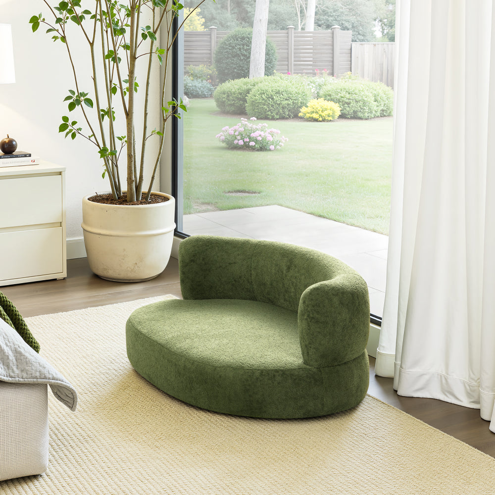 Shep 36" Curved Dog Sofa Bed Medium Moss Green Fleeced Teddy