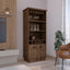 Bar Cabinet with Wine Rack 70'H, Upper Glass Cabinet, three Open Storage Shelves and One Cabinet,Dark Brown