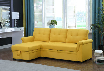 Lucca 84' Yellow Linen Reversible Sleeper Sectional Sofa with Storage Chaise