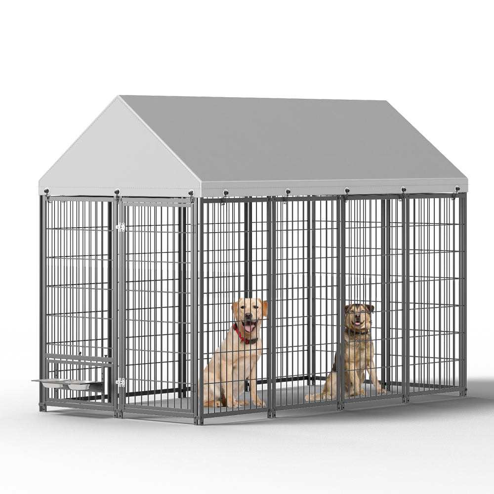 Large Dog Kennel Outdoor Pet Pens Dogs Run Enclosure Animal Hutch Metal Coop Fence with Roof Cover. 18.9'L x 9.61'W x 6.76'H.