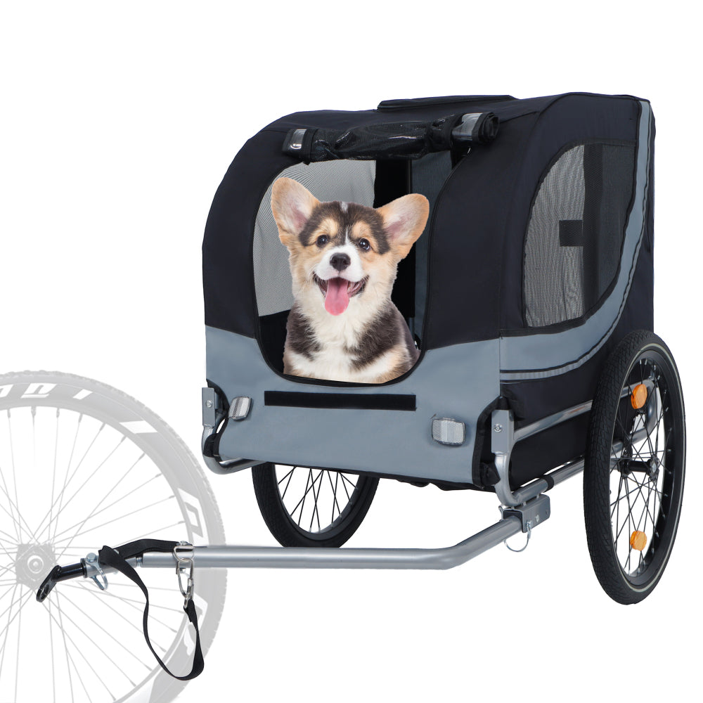 Large Folding Bike Trailer for Dogs – 66LB Capacity All-Terrain Pet Carrier, Durable Steel Frame for Cycling, Jogging, Camping & Outdoor Adventures, Black- Gray