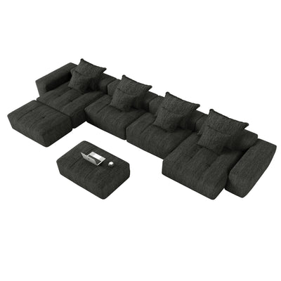 Modern Oversized Modular Sectional Sofa, Sparkling Chenille Fabric Soft Cushion Sofa with 8 Pillows, 8 PCS DIY Combination Tufted Sofa, No Assembly Required, BLACK