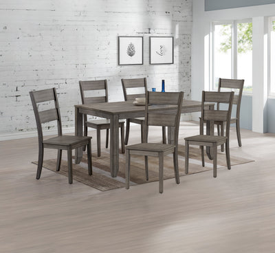 Contemporary 7pc Dining Set Rectangular Table Rustic Gray Finish Ladder Back Chairs Wooden Dining Room Furniture