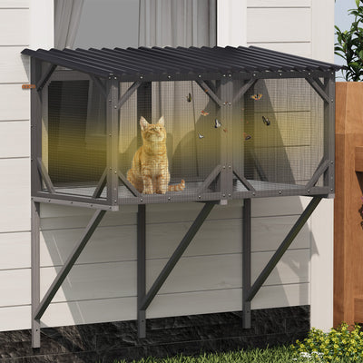 Cat Window Box, 43.3" Catio Outdoor Cat Enclosure with Bug Proof Net for Sunbathing, Napping & Viewing, Window Perch for Large Indoor Cats - All Weather Use, Cat Cage