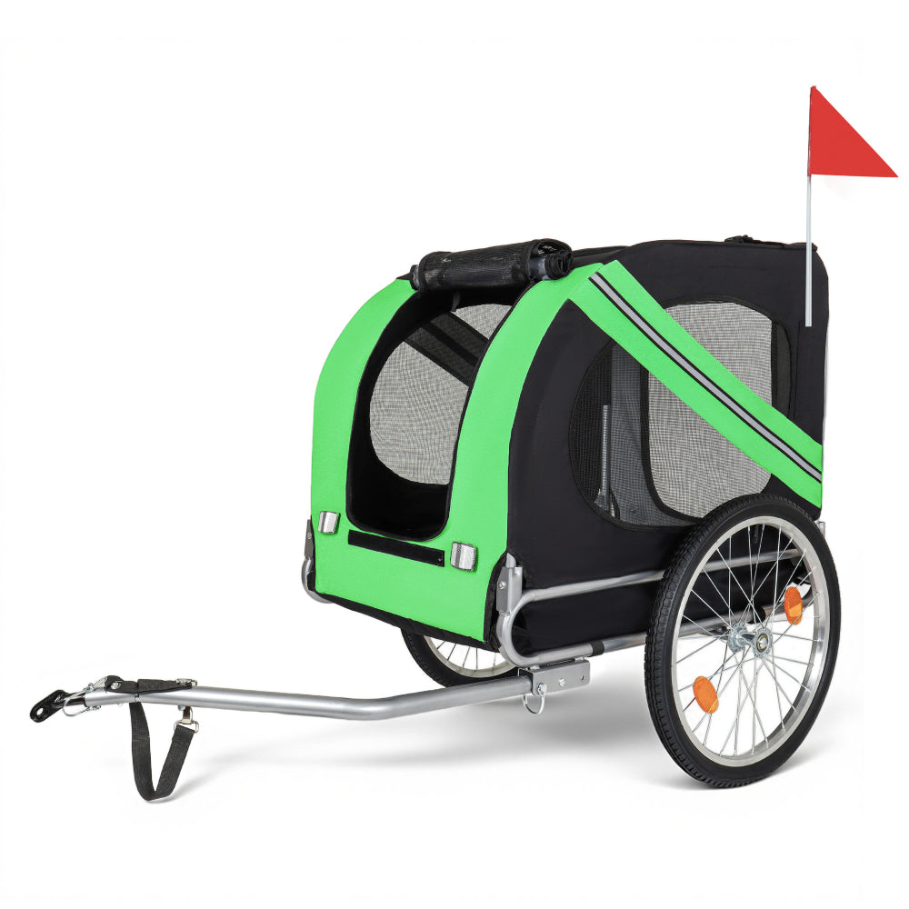 Large Folding Bike Trailer for Dogs – 100LB Capacity All-Terrain Pet Carrier, Durable Steel Frame for Cycling, Jogging, Camping & Outdoor Adventures, Black- Green