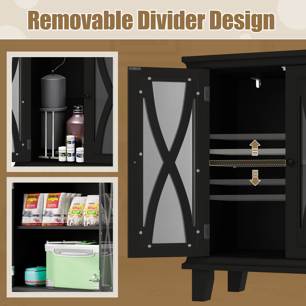 20 Gallon Fish Tank Stand with Power Outlets(4 AC 2 USB), Farmhouse Decorative Aquarium Stand Furniture with Adjustable Shelves, 10-20 Gallon Reptile Turtle Tank Stand with Cabinet Storage, Black