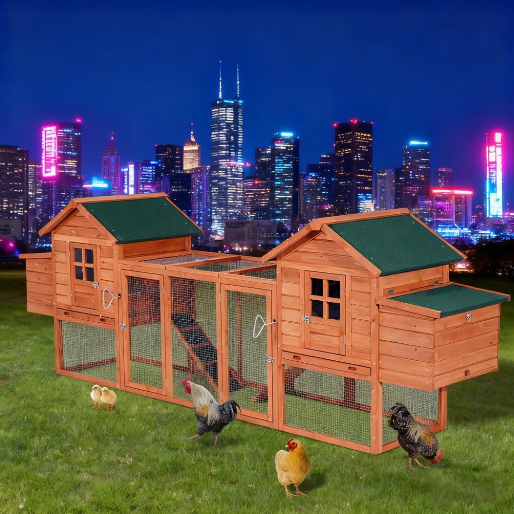 Chicken coop 124" Dual Chicken Coop Wooden Large Chicken House Rabbit Hutch Hen Poultry Cage Backyard