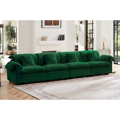 Extra Large 4 Seats Modern Velvet Sofa, Oversize Sofa, Clould Like Comfortable Seat and Back Support, With Full Storage Seats and Storage,Green