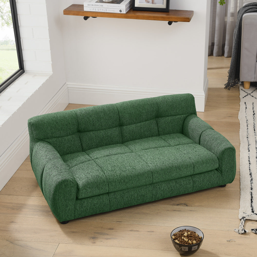 Soft and comfortable pet sofa with backrest and armrests, suitable for modern rectangular pet sofas for small and medium-sized dogs-Green