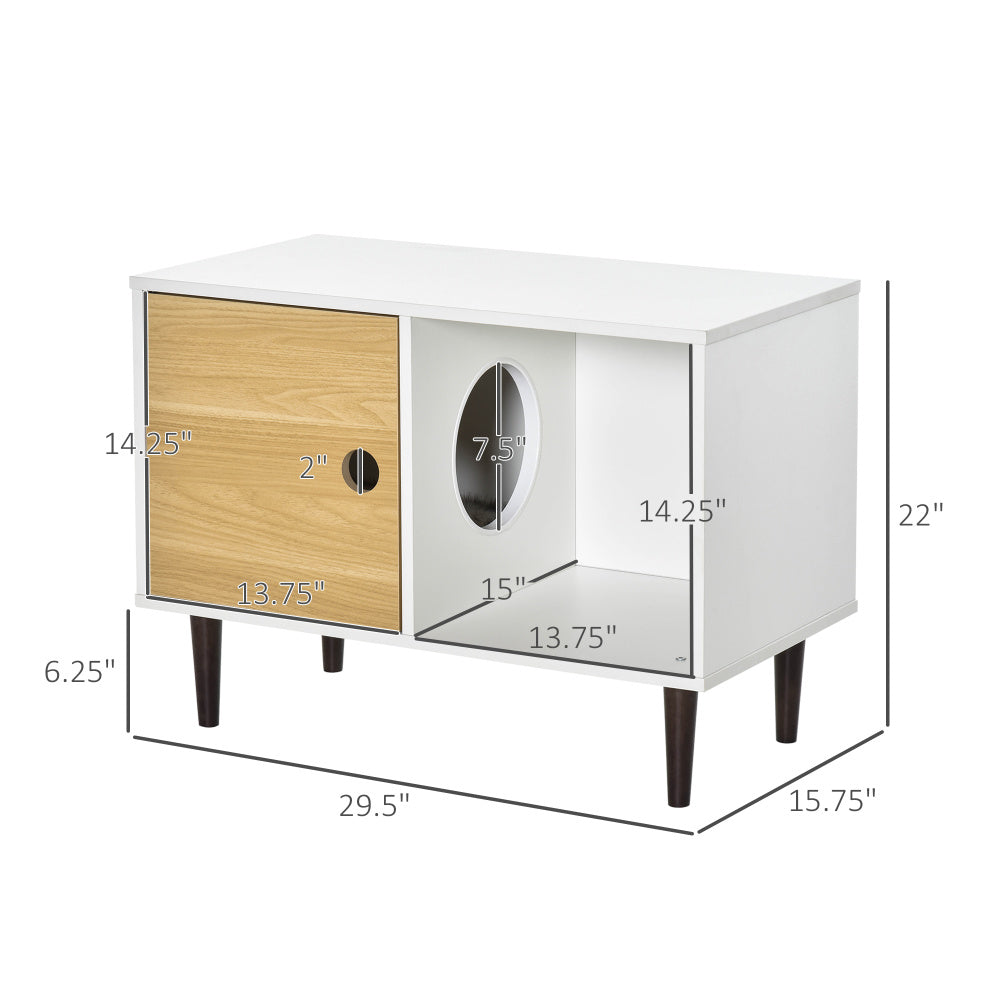 PawHut Wooden Cat House with Soft Cushion, Decorative Kitten Condo Side Table, Elevated Pet House with Storage Space