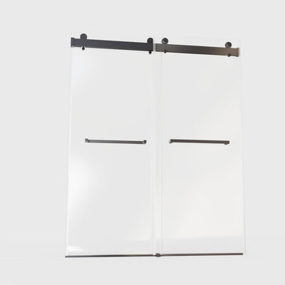 Frameless Double Sliding Soft-Close Shower Door with Matte Black Finish and 3/8 inches Tempered Glass, 56-60 inches W x 76 inches H