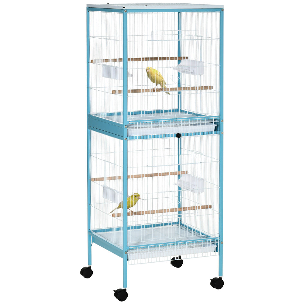 PawHut Large Bird Cage with 1.7 ft. Width for Wingspan, Bird Aviary Indoor with Multi-Door Design, Fit for a Canary, Finch, Conure, 55", Light Blue