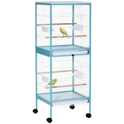PawHut Large Bird Cage with 1.7 ft. Width for Wingspan, Bird Aviary Indoor with Multi-Door Design, Fit for a Canary, Finch, Conure, 55", Light Blue
