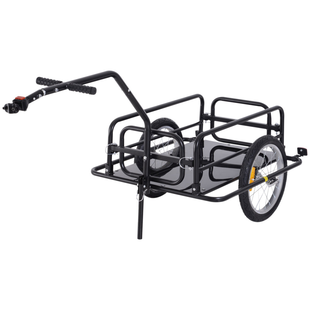 Aosom Bike Cargo Trailer, Bicycle Trailer, Heavy-Duty Bike Wagon Cart, Foldable Compact Storage, with Universal Hitch, 16" Wheels, 88 lbs. Capacity, Black