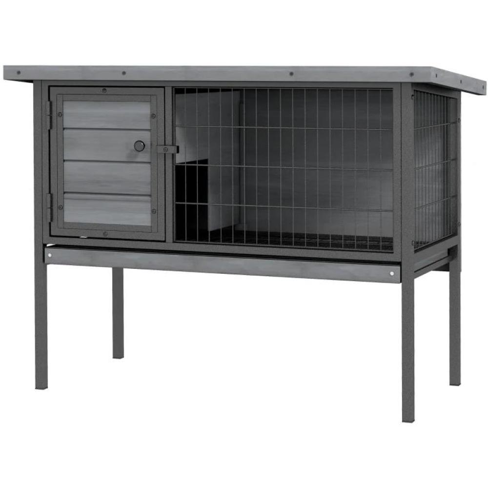 Wooden Rabbit Hutch Elevated with No Leak Tray,  Gray