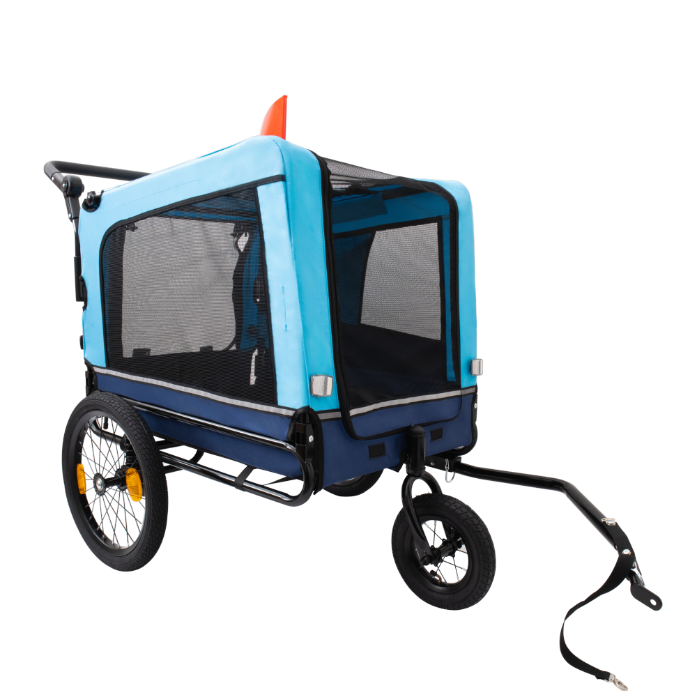 2-in-1 Bike Trailer & Push Cart for Pets - Detachable Bike Hitch & Push Handle Included - All-Terrain Wheels, Quick Release Wheel, Non-Slip Floor, Internal Leash, Holds Pets Up to 88 lbs, Blue