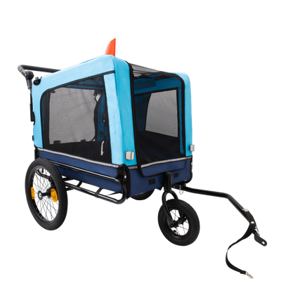 2-in-1 Bike Trailer & Push Cart for Pets - Detachable Bike Hitch & Push Handle Included - All-Terrain Wheels, Quick Release Wheel, Non-Slip Floor, Internal Leash, Holds Pets Up to 88 lbs, Blue