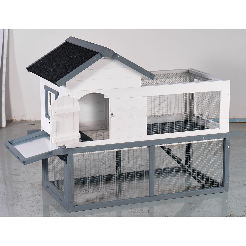 53-inch double-tier wooden outdoor/indoor waterproof chicken coop and rabbit hutch complete with a roof, stairs, and a removable cleaning tray; suitable for small to medium pets.