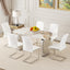 Table and chair set.63*31.4 Inch Pandora Patterned Sintered Stone Dining Table Set - 6 White Chairs With Silver Metal Legs.Modern Light Luxury.Perfect For Dinner Room,Meeting Room,Kitchen,etc.