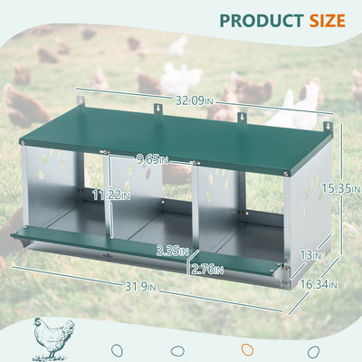 Metal Nesting Boxes for Chicken,3 Compartment Nesting Box,Galvanized steel Nesting Boxes for Hens, Easy to Assemble