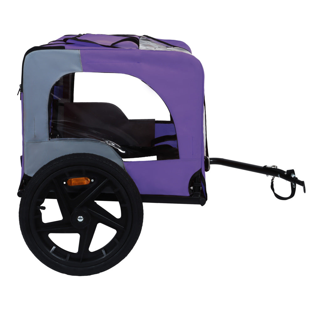 Outdoor Heavy Duty Collapsible Pet Bike Trailer with 16-Inch All-Terrain Wheels & Universal Hitch – Foldable Dog/Cargo Carrier Cart for Bicycles, purple