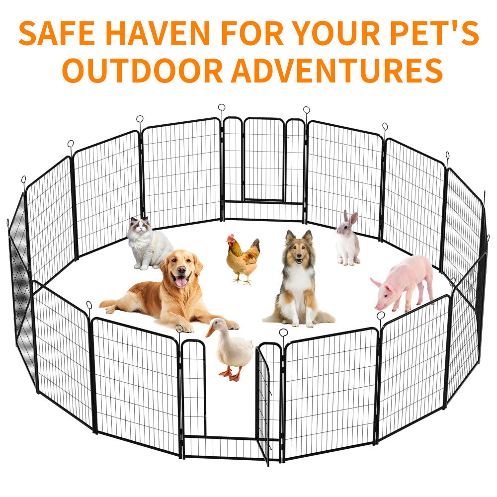 Dog Playpen 40 Inch, 16 Panels  Heavy Duty Metal Pet Exercise Pen  Indoor Outdoor Fence Panels Rust-Resistant, Removable, Tool-Free Setup Anti-Skid, Expandable Design