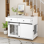 39.37'' Modern Wooden Dog Crate Furniture with Double Drawers and Sliding Barn Door, Decorative Pet Kennel End Table with Lockable Wheels, Stylish Dog Cage for Small to Medium Dogs – White