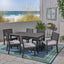 Outdoor Acacia Wood 7 Piece Expandable Dining Set, Sandblasted Dark Gray and Light Gray