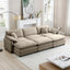 Oversized modular cushioned sofa,with 3 ottomans to work as sleeper sofa beds, 3-seater sofa with 3 footstools,Tan corduroy fabric
