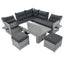 Outdoor Furniture Set Patio Rattan Furniture with Adjustable Table, Recliners, Side Tables, Ottomans, Grey, Iron Frame