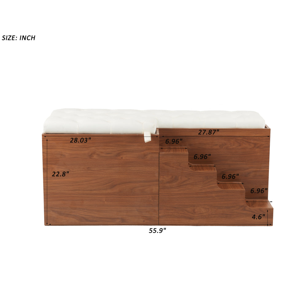 56"L, Furniture Style 2 in 1 Dog Crate with Padded Seat, Sliding Barn Door, Luxury Wooden Dog Kennel, End of Bed Bench Ottoman with Removable Cushion for Bedroom, Living Room, Walnut