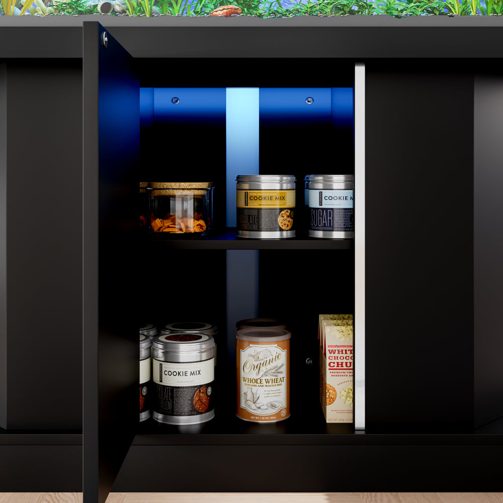 Modern 55-75 Gallon Fish Tank Stand with Power Outlet (4 AC 2 USB Ports), Heavy Duty Aquarium Stand with Cabinet Storage for Fish Tank, Turtle Tank, Reptile Terrarium, 880LBS Capacity, Black