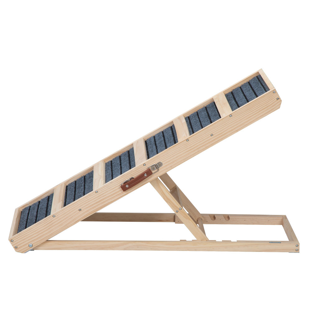 39" Long Wooden Pet Ramp, Folding Dog Cat Ramp with Height Adjustment From 16.3" to 24" and Non-Slip Mat for Bed Couch