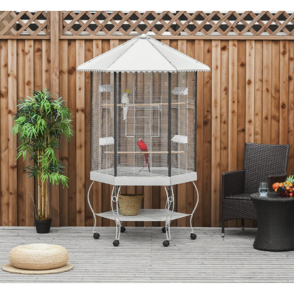 Flight Bird Cage Hexagon Covered Canopy Portable Aviary