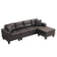 Modern Sectional Sofa Set with L Shape Chaise Lounge and Cup Holder in Chocolate Brown PU