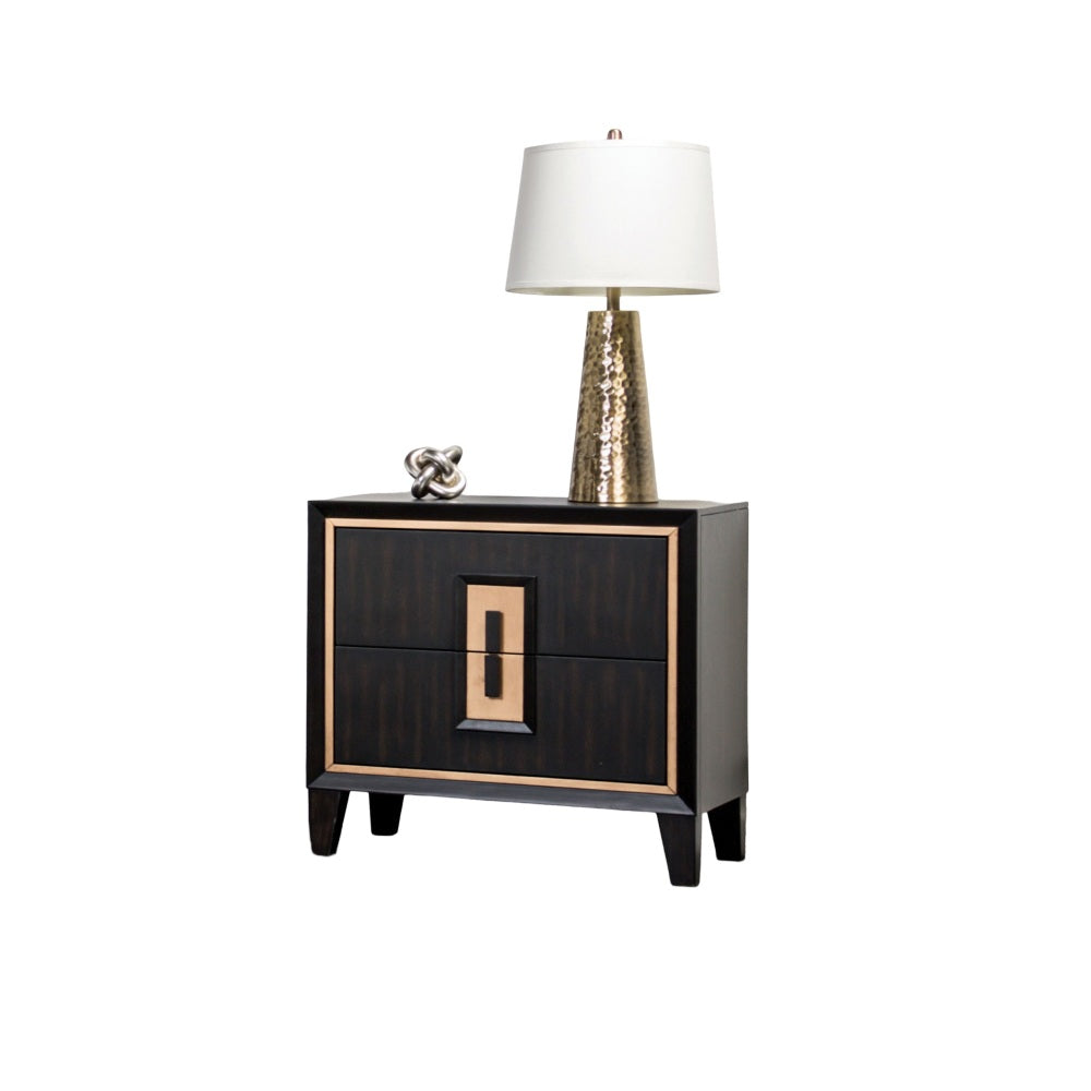 SunJet Modern Espresso Bedside Table Bedroom Furniture 1pc Nightstand Gold Accent Trim Wooden Finger Pull