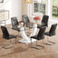 Table and chair set, large modern rectangular glass table, can accommodate 6-8 people, equipped with a 0.39-inch tempered glass tabletop and MDF table legs.Paired with comfortable and soft chairs.