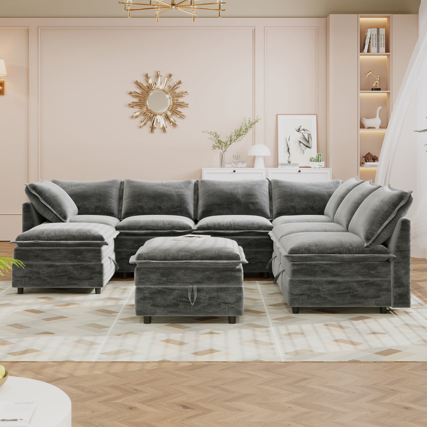 Mirod Versatile 8-Piece Modular Sofa Bed with Storage,Stylish Faux Double-Layer Cushions,Comfortable & Durable Design,Perfect for Any Living Space