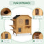 PawHut 2-story Cat House Outdoor, Weatherproof Wooden Cat Enclosure for Feral Cats with Escape Door, Openable Roof, Jumping Platforms, Natural