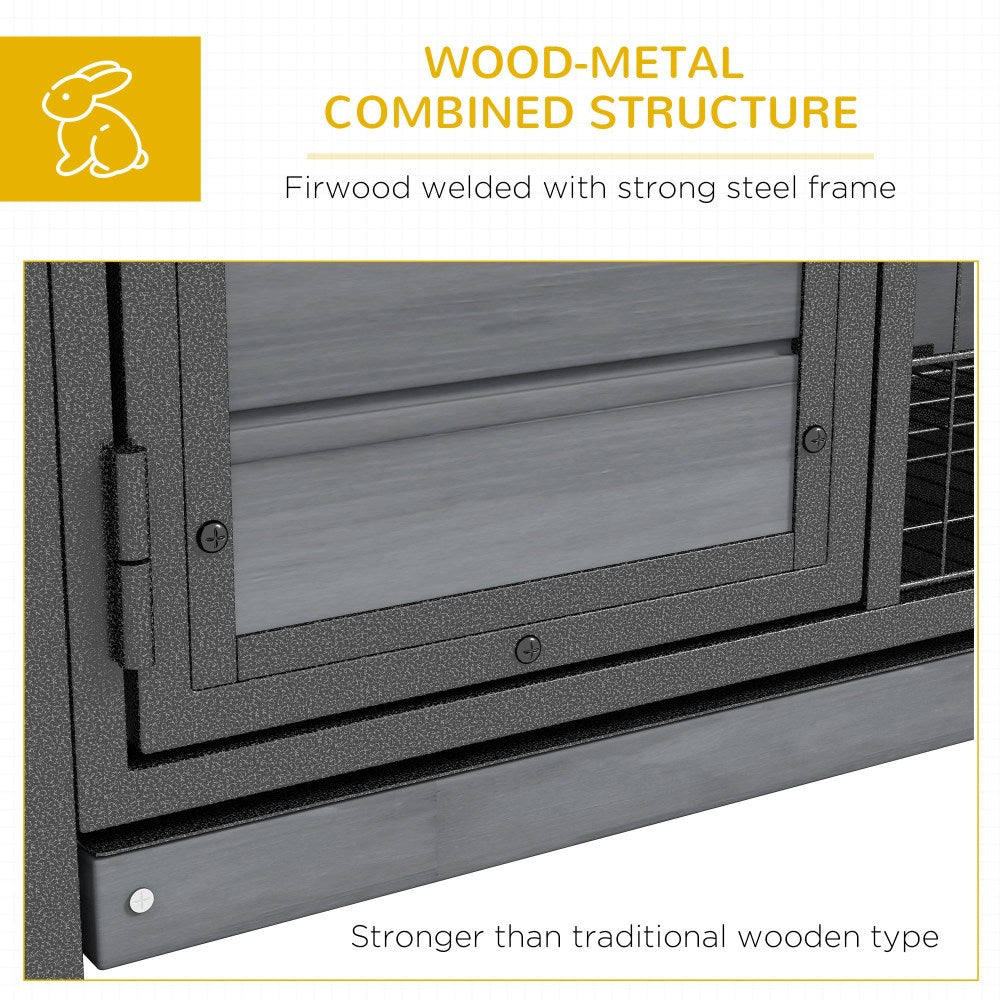 Wooden Rabbit Hutch Elevated with No Leak Tray,  Gray