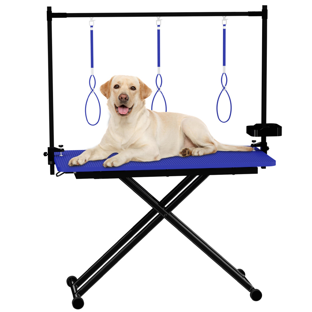 47'' Black Large Dog Grooming Table X-Lift Foldable Grooming Table for Dogs at Home Adjustable Height Arms Pet Station with Nooses, Tool Organizer