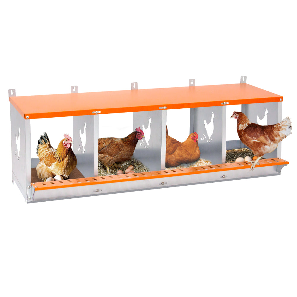 10-Bay Metal Nest Box-Wall Mount for Hens/Ducks, Easy Egg Collection & Assembly, Vented Galvanized Steel Coop Equipment Orange